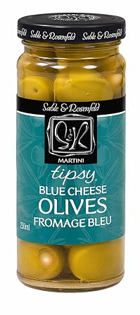 Sable & Rosenfeld Martini Tipsy Blue Cheese Olives Jar, 5 Ounce, Pack of 1 | Large Stuffed Green Olives, Cocktail Garnish, Perfect for Salads, Pantry and Gifting Favorite, Bold Taste, Pantry Staple