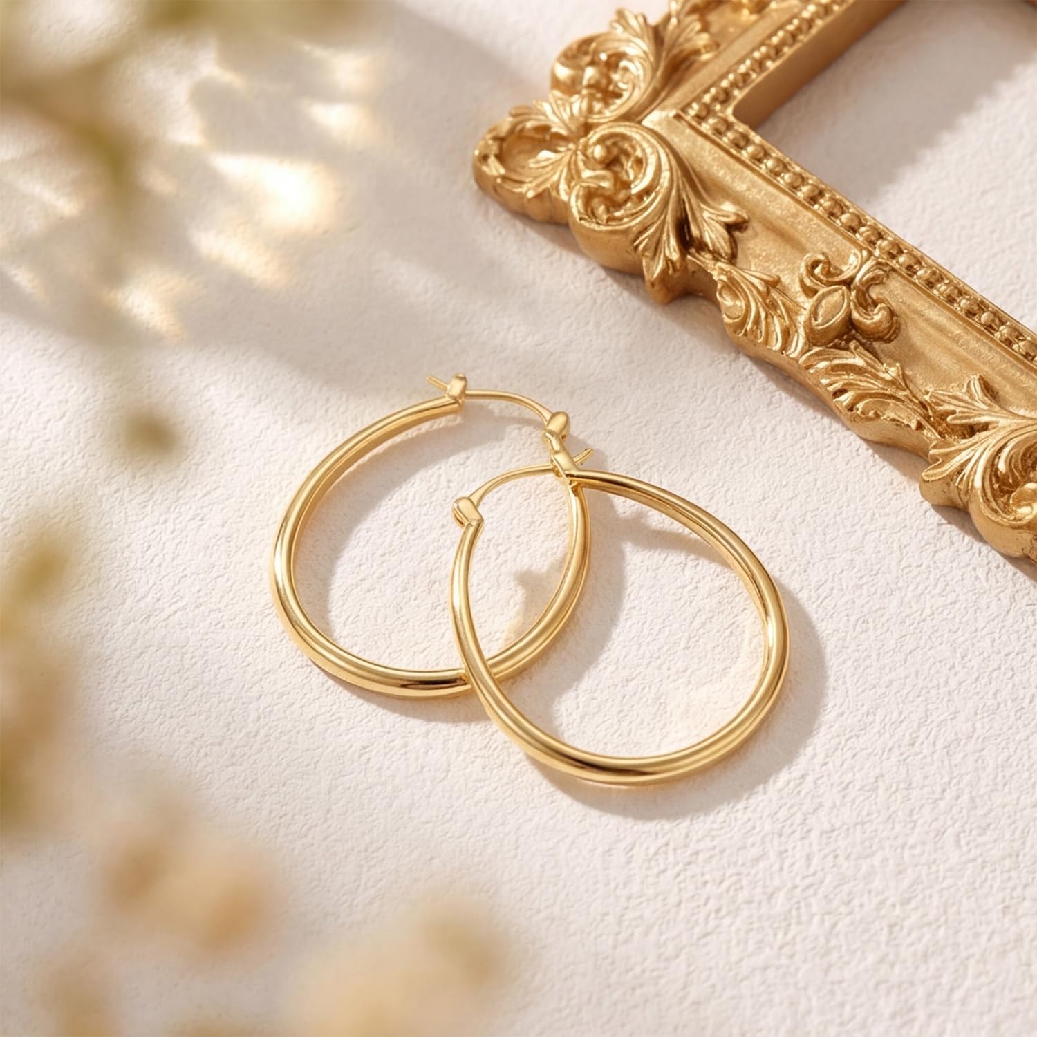Gold Earrings for Women 14K Gold Hoop Earrings for Women Gold Hoop Earring for Womens Hoops U-shaped Playful Twist Hoops Earring for Womens 16/25/30/35mm