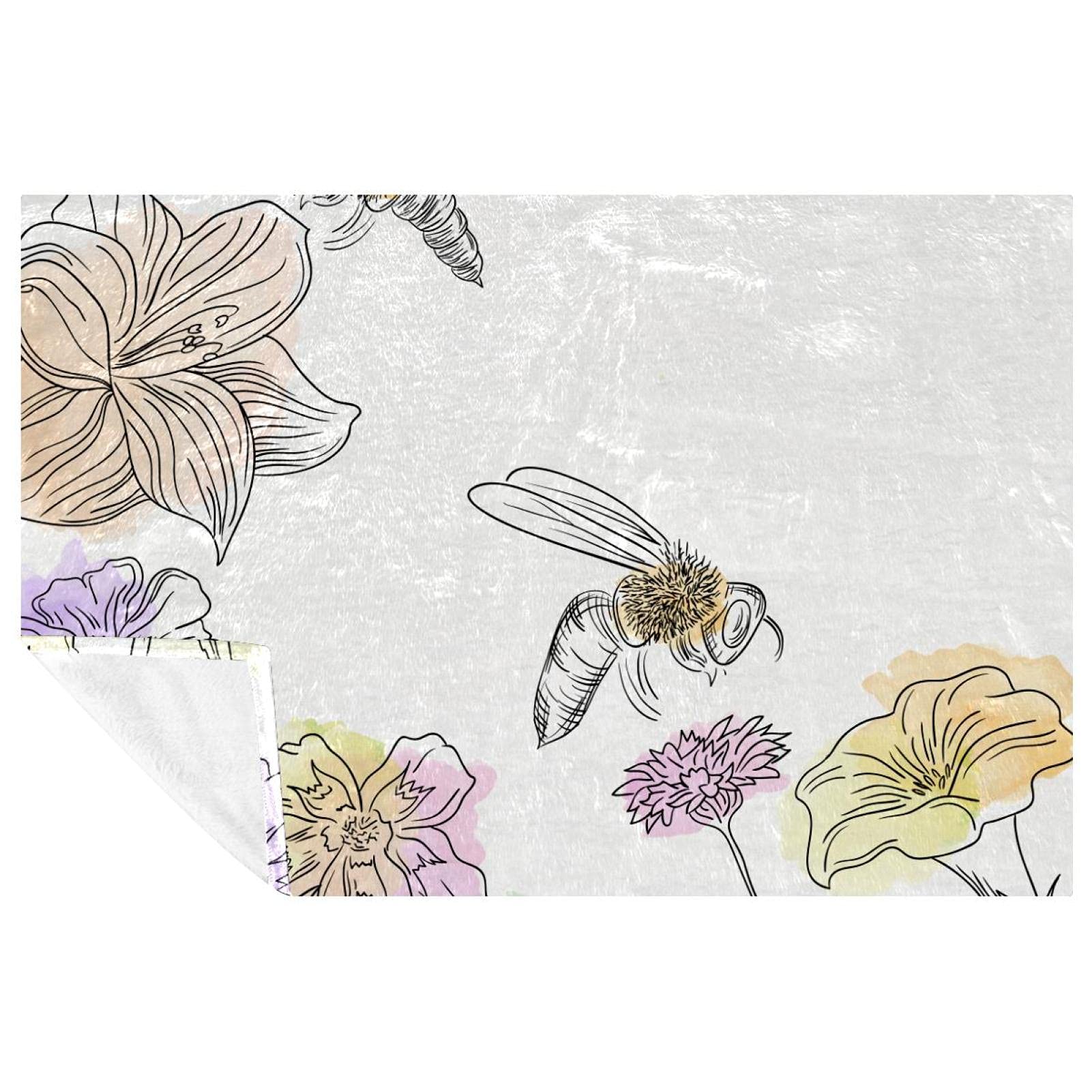 Couverture douce abeilles et fleurs plaid lit canapé 150x100cm