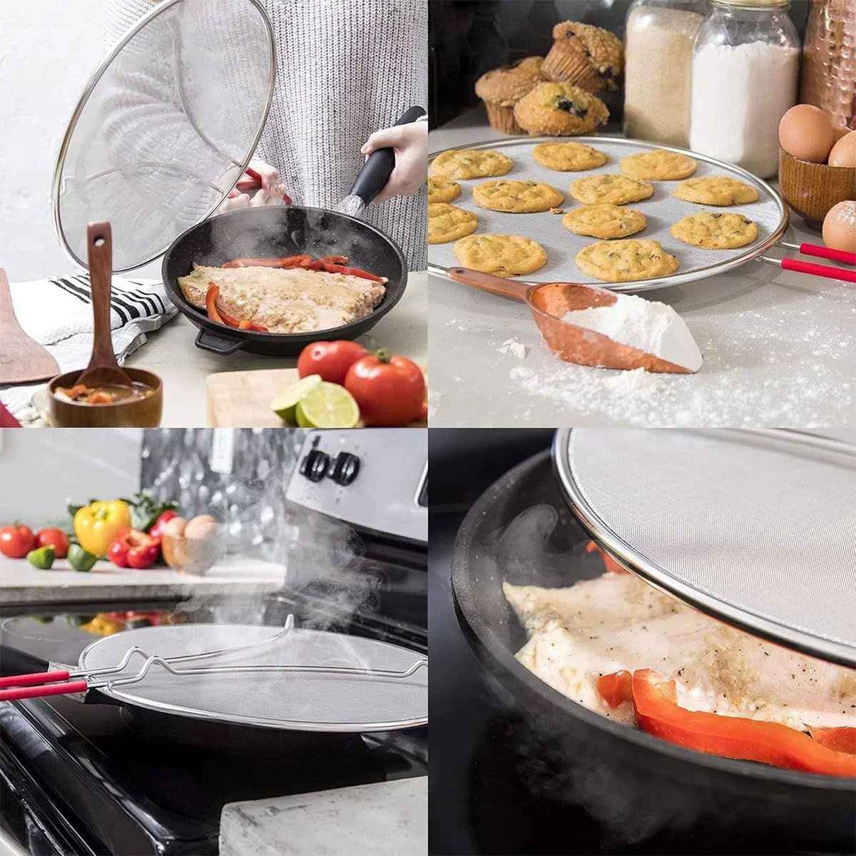 Screens Stainless Steel Fine Mesh Comfort Grip Handles Splatter Screen Frying Pan Grease Guard Oil Splatter Guard