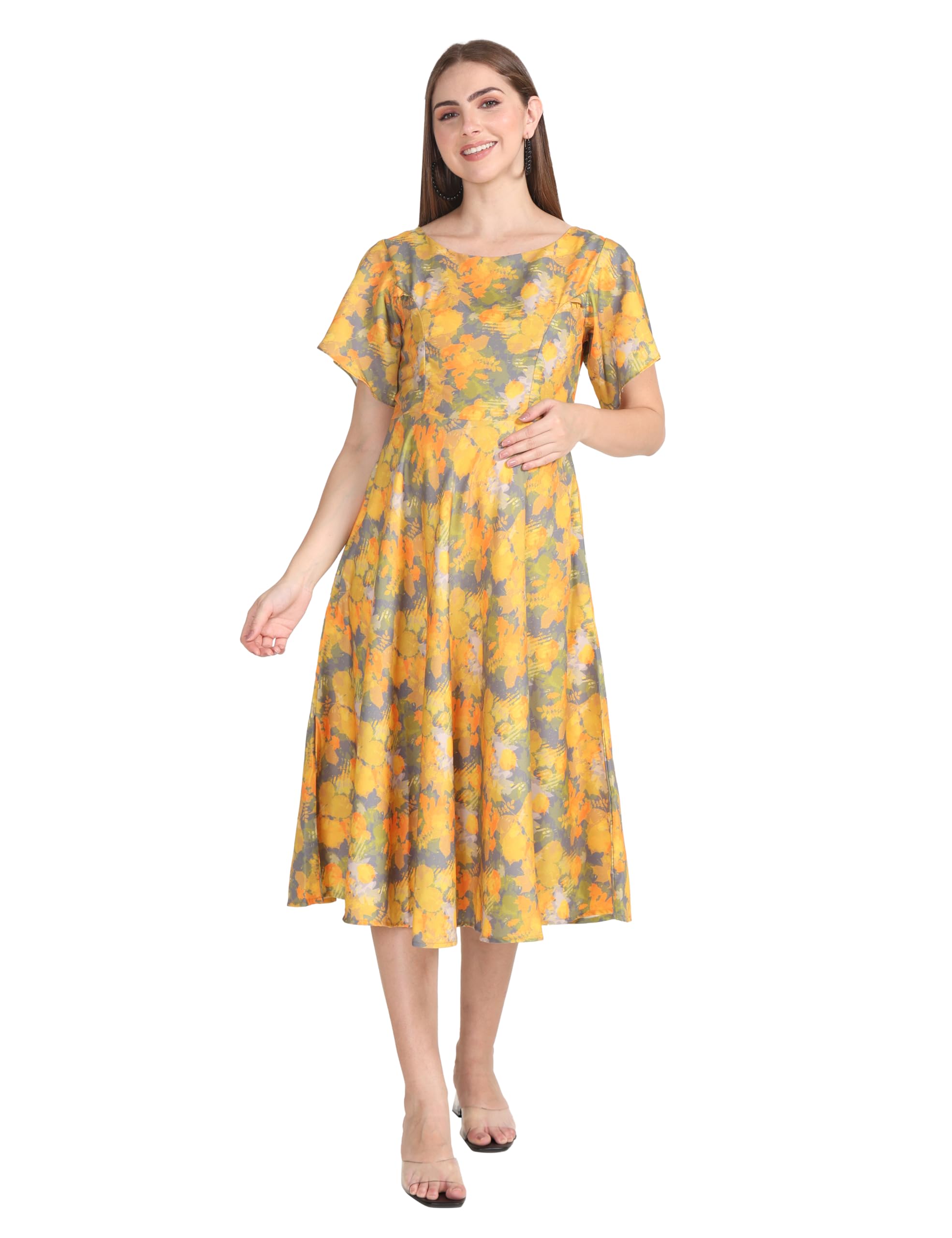 kolor smoothies Womens Floral Maternity Midi Dress with Feeding zips for Pre and Post Pregnancy Nursing-picture-53