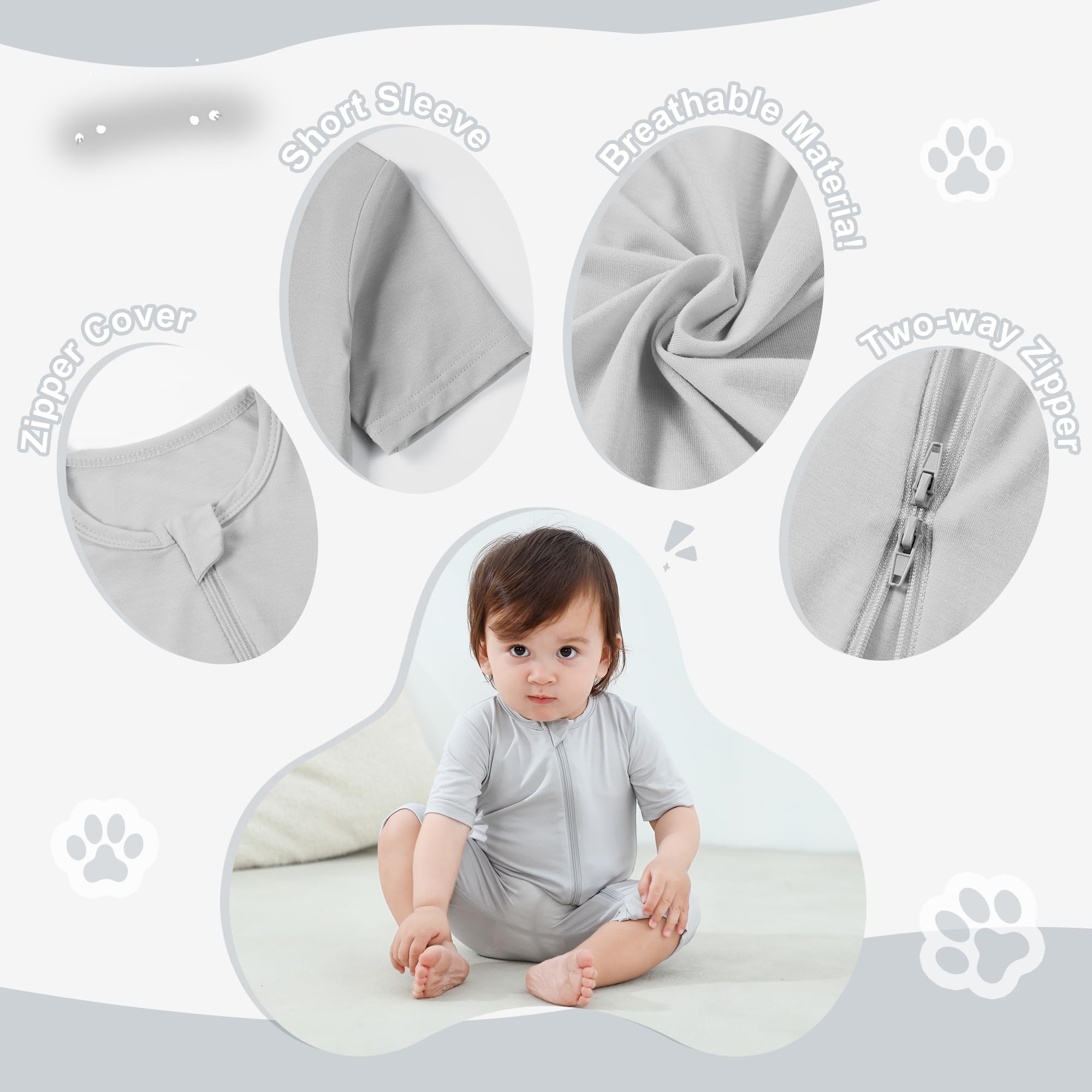 Unisex Baby Jungen Mädchen Bambusfaser Kurzarm Frühling Strampler Jumpsuit Sommer Bodysuit für 0-24 Monate, 2er Pack