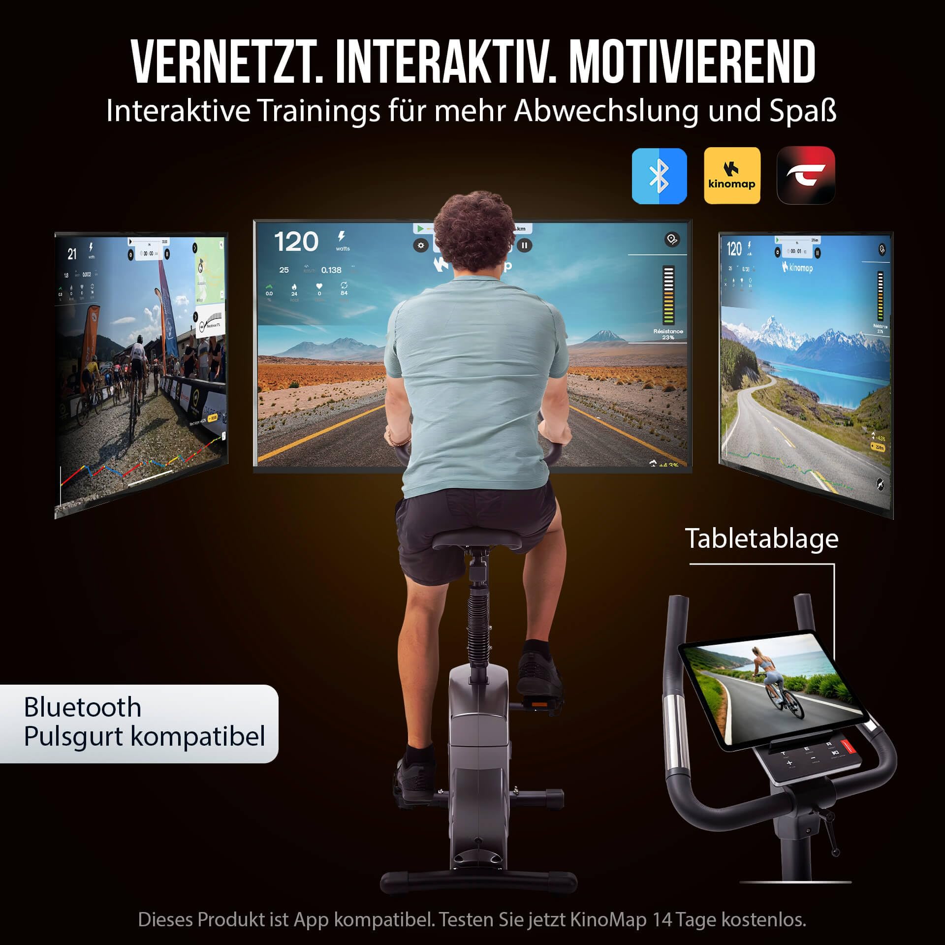 CHRISTOPEIT Ergometer Heimtrainer ET 6 Fahrrad mit 24 Widerstandsstufen, bis 150kg und 200cm, 12kg Magnet-Bremssystem, Kinomap, Bluetooth, Pulsmessung, bequem, leise