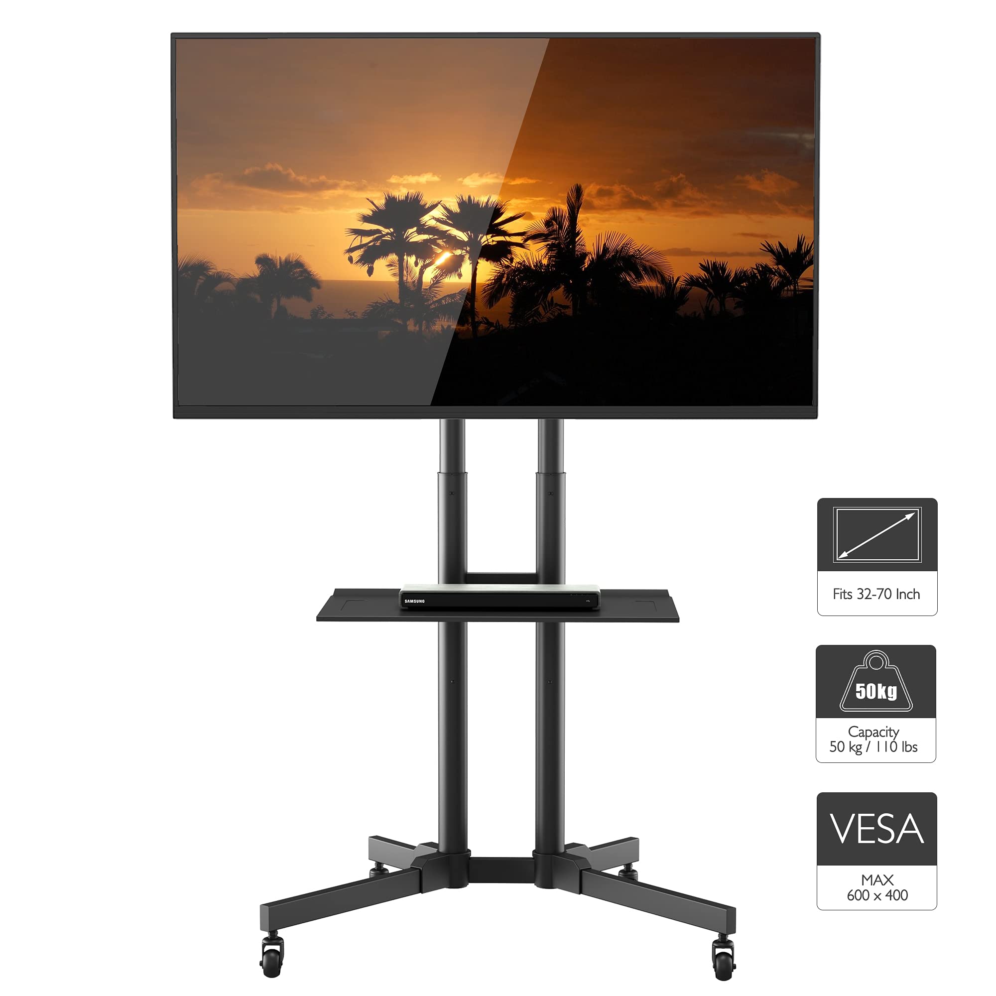 BONTEC Mobile TV Stand on Wheels for 3270 inch LCD LED OLED Flat