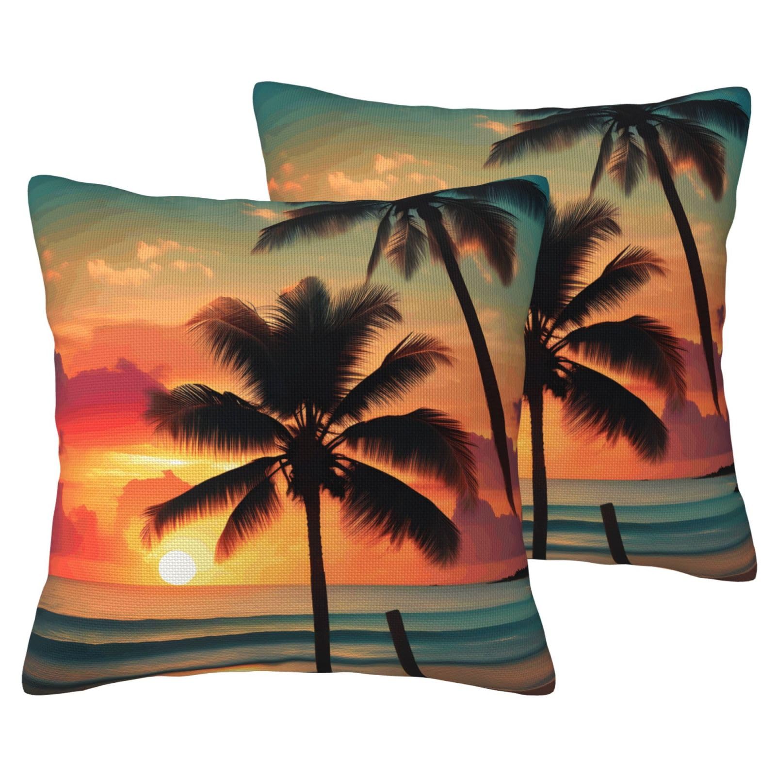 Lot de 2 taies d'oreiller en imitation lin avec imprimé palmiers
