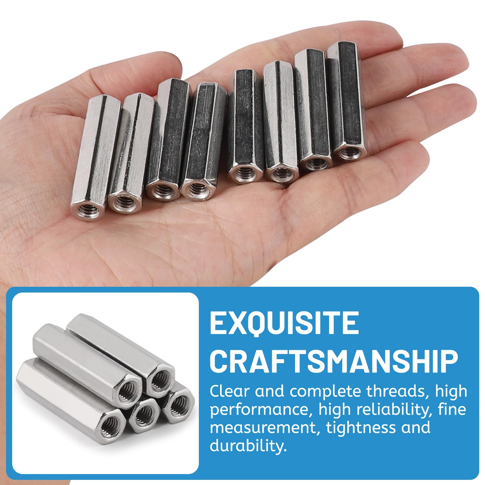 LALAGO 20 Piezas M6 x 40mm Tuercas de Unión Largas de Acero Inoxidable VA V2A A2, Tuerca para Atornillar Manguitos de Unión Hexagonales, Tornillos de Tuerca Cruzados Manguitos Roscados