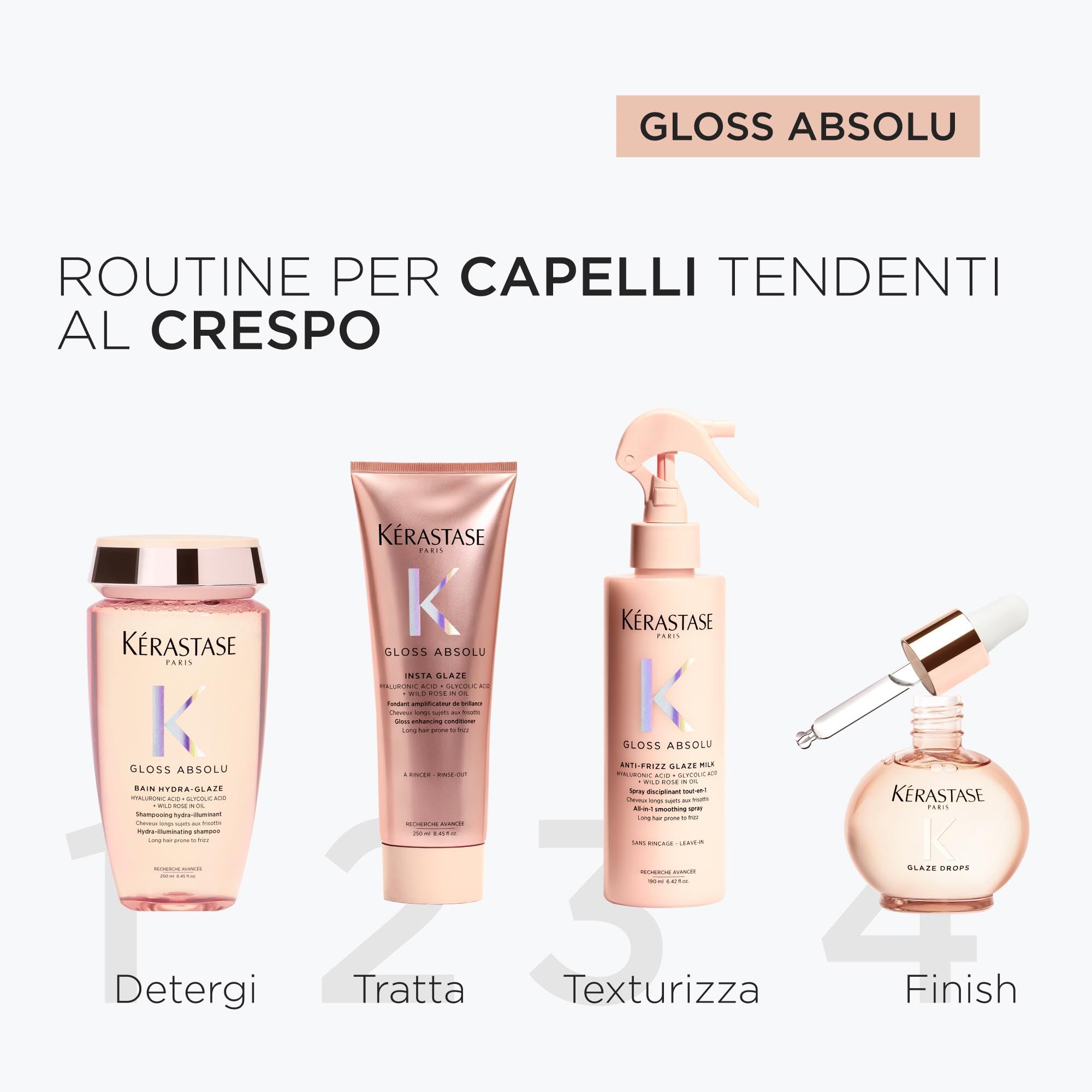 Kérastase Gloss Absolu, Shampoo per Capelli Crespi, Con Acido Glicolico, Acido Ialuronico e Olio di Rosa Canina, Bain Hydra-Glaze, 250ml