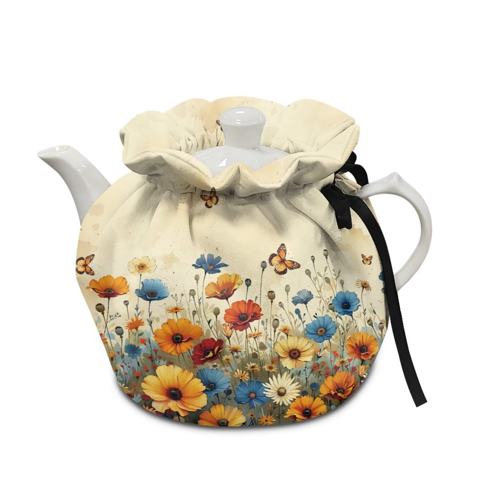 Floral Butterfly Print Tea Cozy Insulation Kitchen Accessory Tea Cozies Covers Kitchen Home Decorative Teapot Cozy for Keeping Warm Kettle Dust Cover