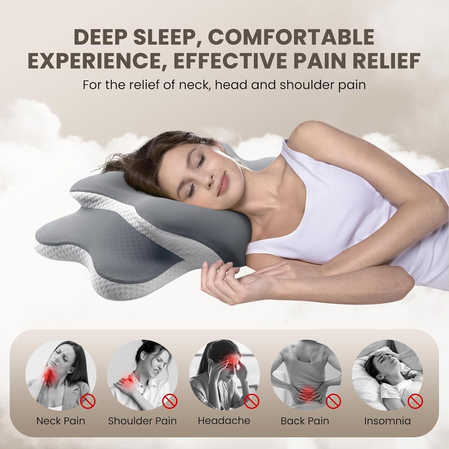 JINXIA Cervical Neck Pillow for Sleeping, Odorless Memory Foam Pillows & Soft Silk Cover, Ergonomic Orthopedic Pillow for Side Back Stomach Sleepers, Neck and Shoulder Pain Relief, Gray - Image 3