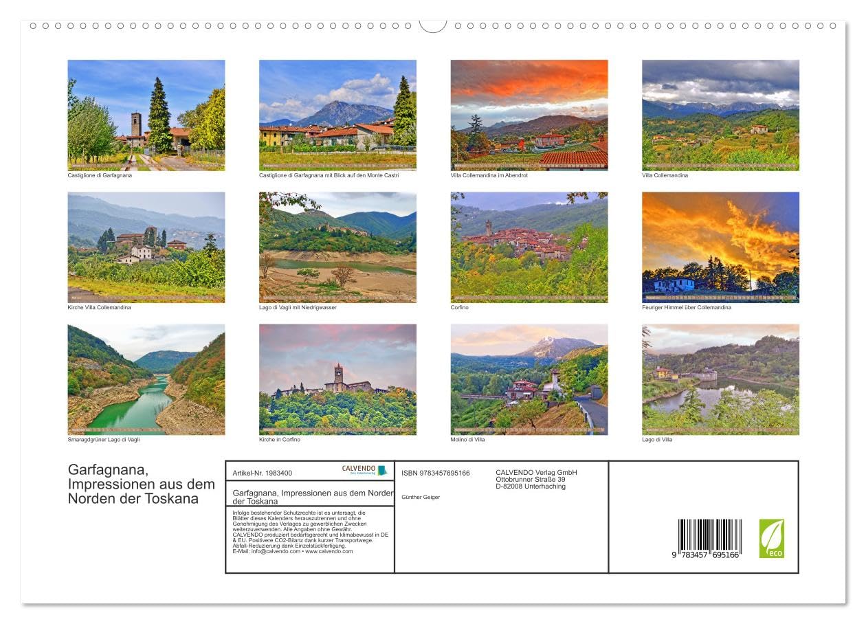 Garfagnana, Impressionen aus dem Norden der Toskana (hochwertiger Premium Wandkalender 2026 DIN A2 quer), Kunstdruck in Hochglanz: Zauberhafte Schönheit der Nord-Toskana (CALVENDO Orte)