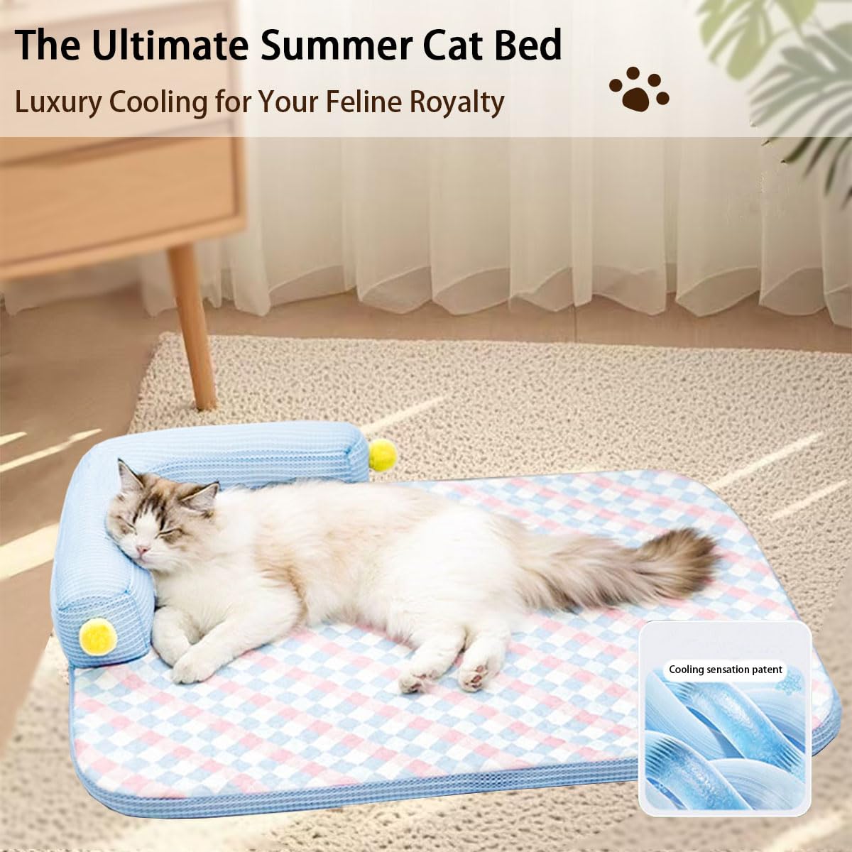 Cama refrescante para mascotas y alfombrilla para mascotas, 21 x 15 pulgadas, comodidad de verano con almohada suave en forma de L o gatitos y gatos para perros y gatos, manta de refrigeración