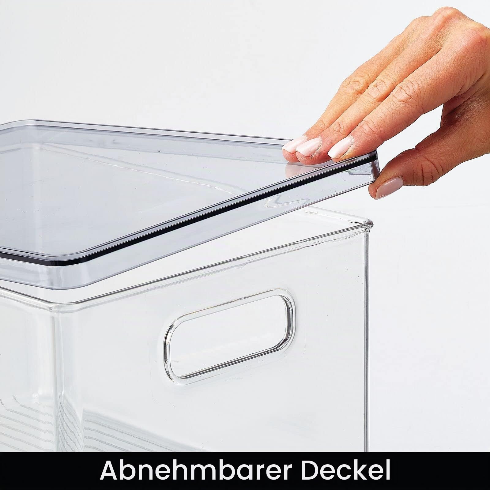 mDesign 4er-Set Kühlschrankbox – Kühlschrank Vorratsdose mit Griffen und abnehmbarem Deckel – lebensmittelechte Aufbewahrungsbox aus Kunststoff für Küche und Speisekammer – durchsichtig/grau