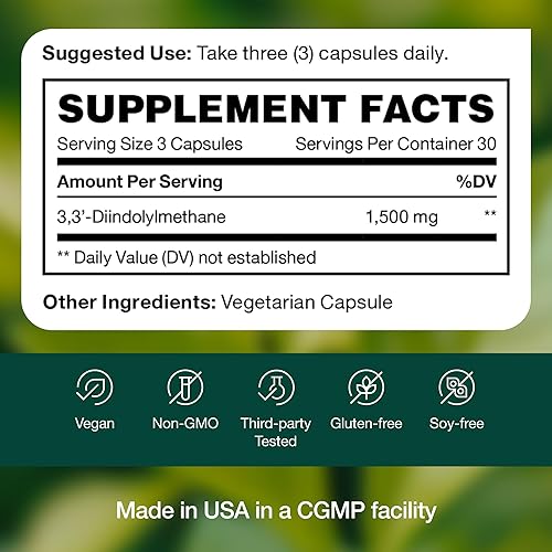 Miniatura 8 de DIM Suplemento 500 mg - Diindolilmetano para el metabolismo de estrógenos, salud hormonal, acné y apoyo antioxidante - vegano, sin OMG, sin gluten,