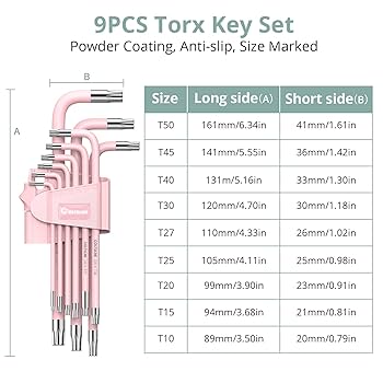 COLFULINE Różowy Zestaw Kluczy Imbusowych i Torx 18 szt