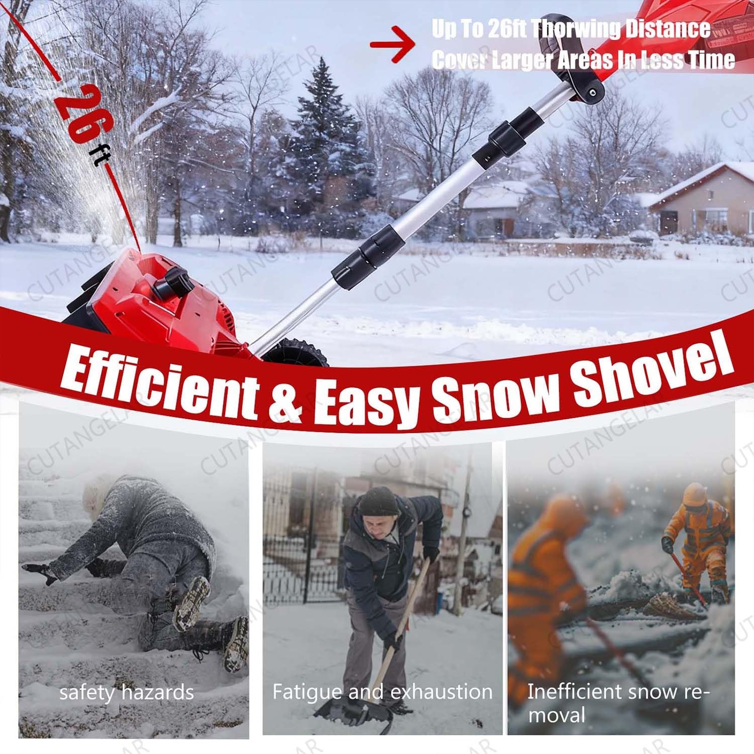 Spazzaneve Senza Fili 20V, Pala Per Neve Elettrica Con Batteria 4.0Ah, Larghezza Pulitura 32 Cm E Distanza Lancio 8 M, Ideale Per Viali, Terrazze E Scale.
