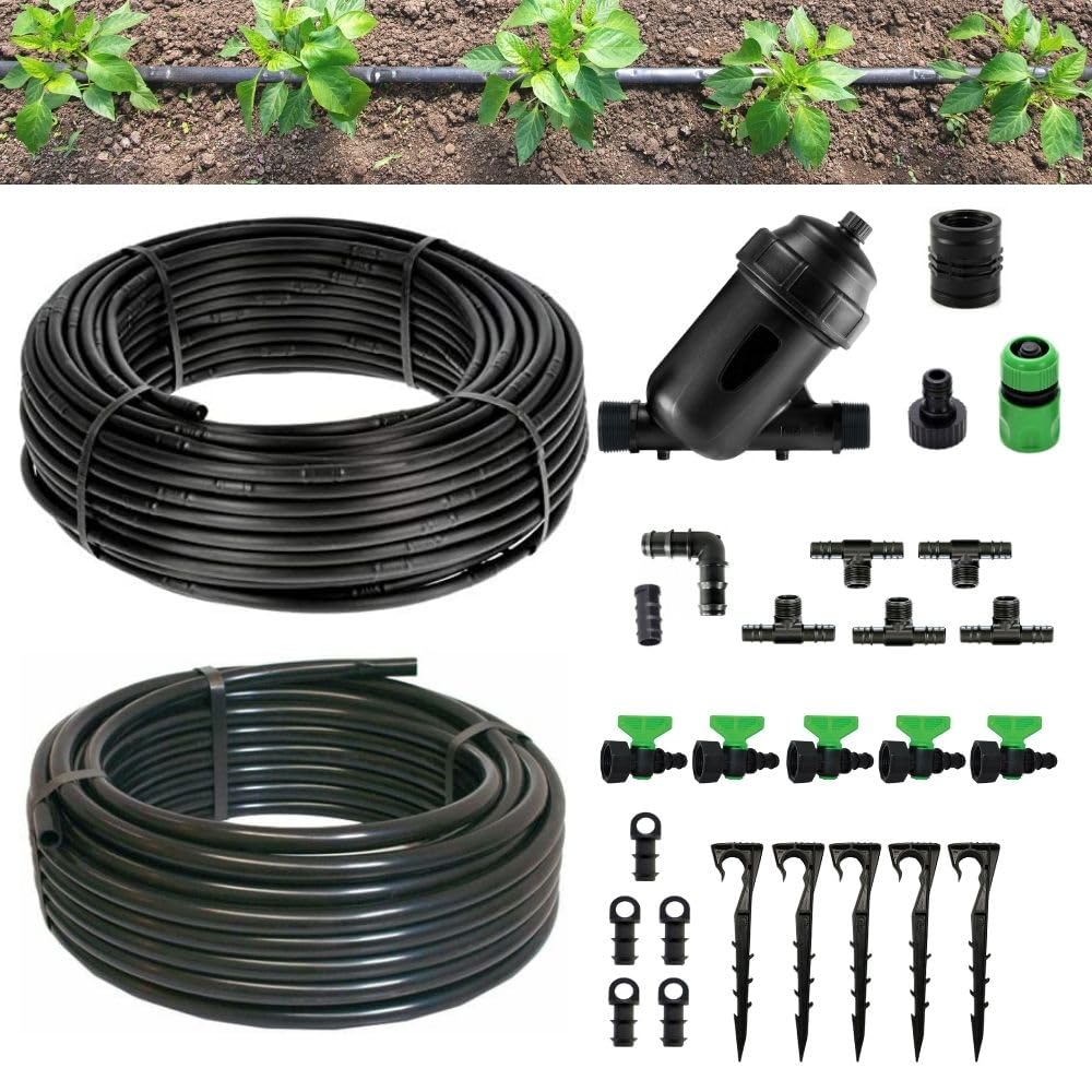 Kit Irrigazione Orto Ala Gocciolante 50 Mq Distanza Goccia ogni 20 30 40 Cm Impianto Completo raccordi e Filtro Per Giardino (Passo 40)