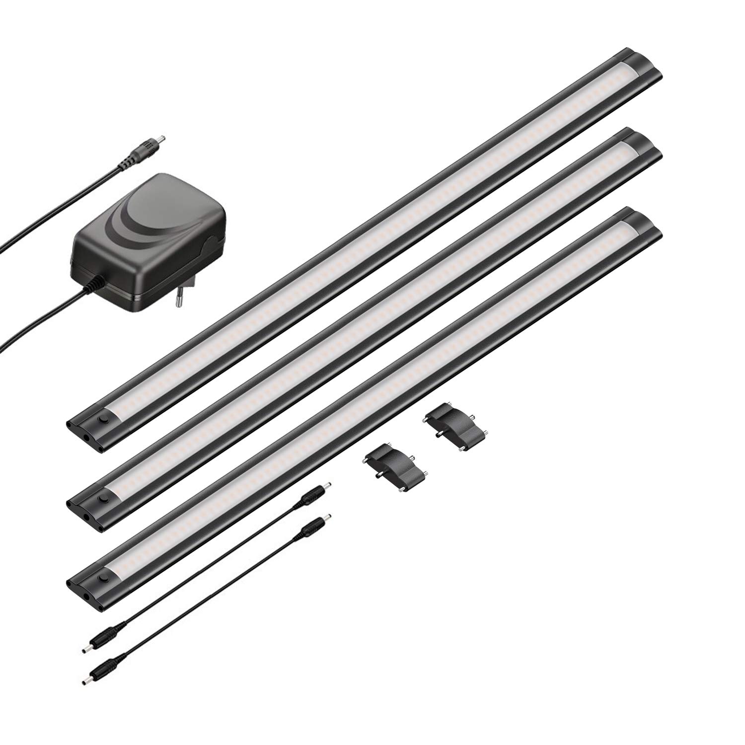 ledscom.de LED Unterbau-Leuchte SIRIS schwarz matt, flach, je 50cm, je 655lm, weiß, 3er Set