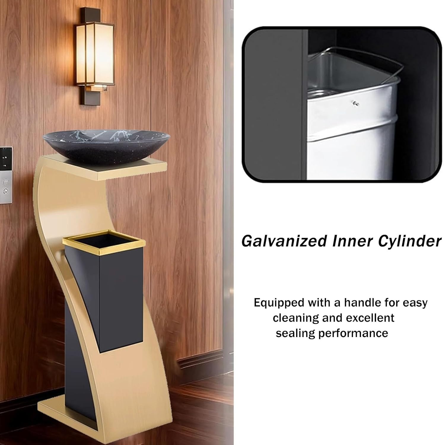 Large Stainless Steel Standing Ashtray, Cigarette Butt Receptacle, Outdoor Trash Can with Lid, Vertical with Ashtray Gallon Trash, for Clubs, Malls, Hotel(Silver)