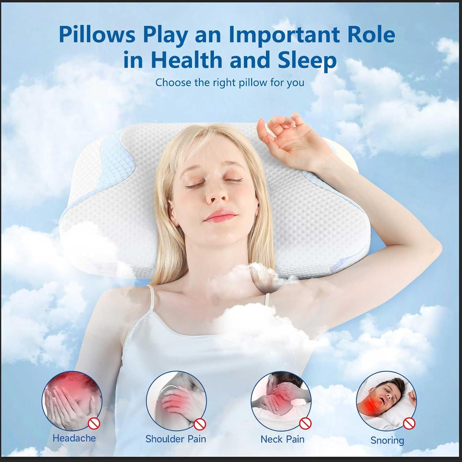 Cervical Neck Pillows for Neck Pain, Ergonomic Pillow More Deep Sleep, Adjustable Height, Extra Comfortable Suitable for Side, Back, and Stomach Sleepers, with 3D Mesh Pillowcase(Blue)