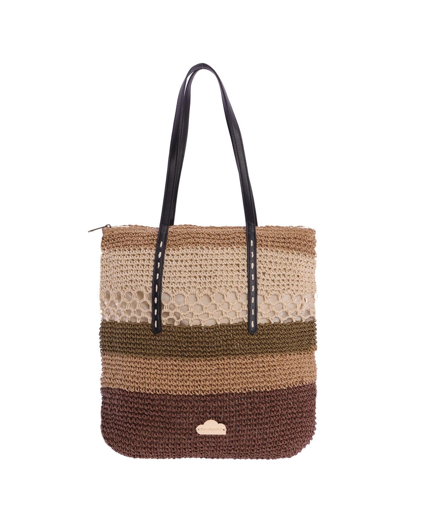 DON ALGODONBolsa playa, Capazo Playa, Bolso playa Grande impermeable con cremallera, Sunny Natural
