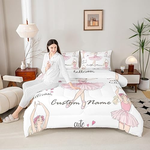 Miniatura 5 de Juego de ropa de cama de ballet rosa para niña, juego de edredón personalizado para bailarina, lindo juego de ropa de cama de princesa, elegante