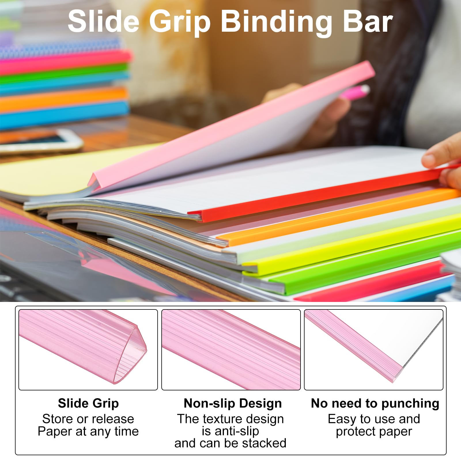 PATIKIL 30Pcs Binding Bars, 13x15mm Binding Bars Slide Grip 120 Sheets Capacity A4 Size Report Binder Presentation Binder for Study Office Report Cover Resume, Transparent Red - Image 4