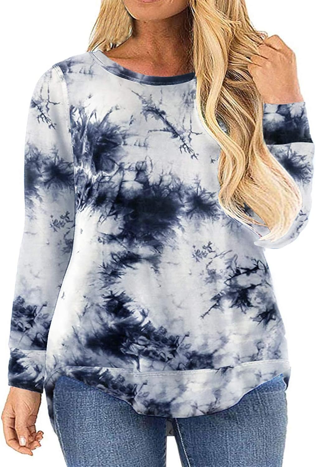 ROSRISS Plus Size Tops for Women Long Sleeve Shirts Casual Side Split Tees