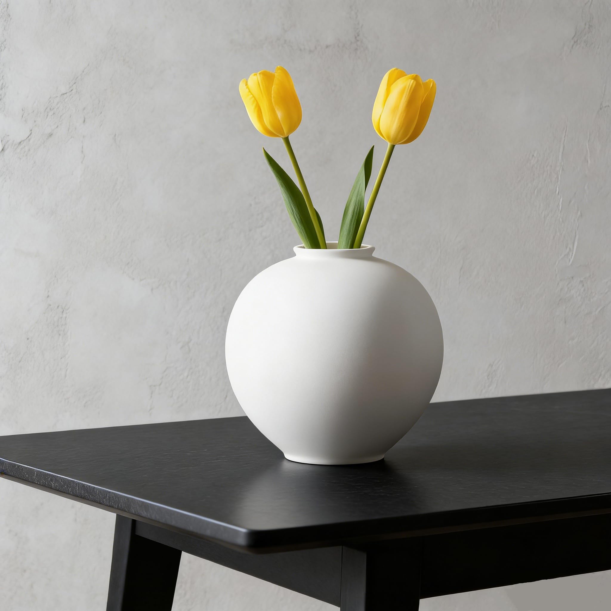 PEUZ Große weiße Keramikvase Einfache Moderne Kugelförmige Blumenvase aus Keramik Höhe 24 cm Dekorative Vase für Wohnzimmer, Schlafzimmer & Büro