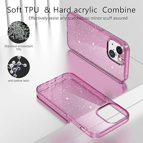 Miniatura 95 de Funda con purpurina diseñada para iPhone 15 Pro Max, con [2 unidades] protector de pantalla y [paquete de 3] protector de lente de cámara brillante