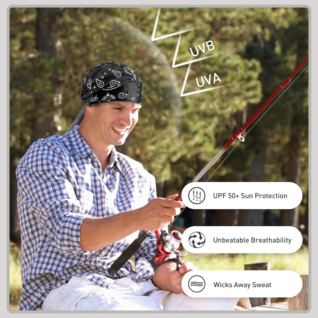 2 pañuelos deportivos para hombre y mujer, ligeros y transpirables, para debajo del casco, turbante, turbante de ciclismo de verano, para deportes al aire libre como y senderismo (negro y blanco)