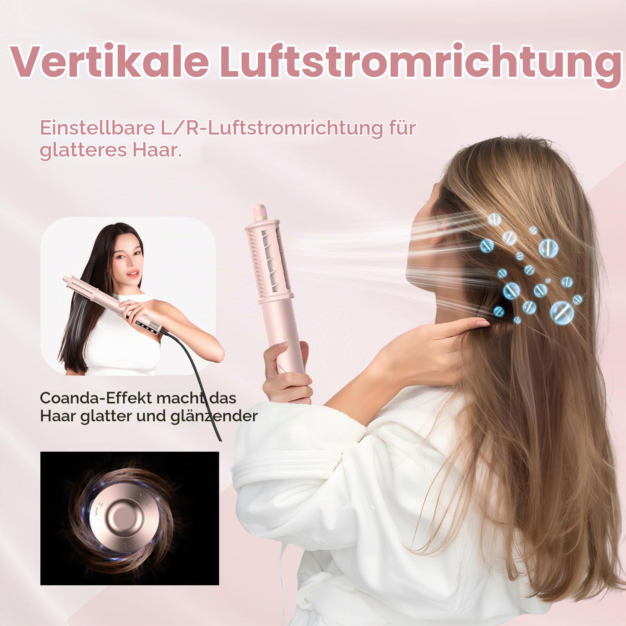 MogaWave Pro Air styler 8 in 1 Hair Styler set 1400w Airbrush Haarstyler mit 110000 U/Min fön mit diffusor, Rundbürstenföhn, Lockenstab Auto-Wrap, Glätteisen, Zum Styling, Volumize, Locken und Glätten