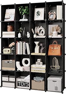 Portable Storage Cubes-14" x14"(Load-Bearing Metal Panel) Modular Bookshelf Units,Clothes Storage Shelves,Room Organizer,Black,20 Cubes