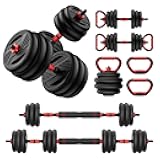 Adjustable Dumbbell Set, 20/30/45/70/90lbs Free Weight Set With Double Locknut, 5-in-1 Dumbbells Set Includes Barbell, Kettlebells, Push up Stand, Weight Plate, Fitness Exercise for Home Gym Suitable Men/Women
