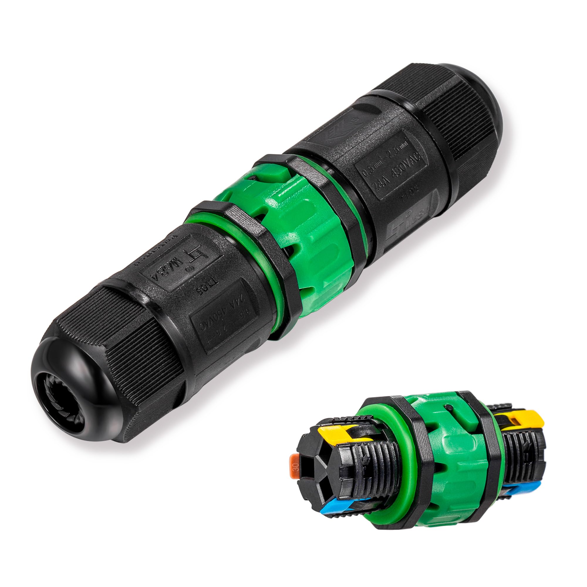 Connettore rapido a 3 poli, impermeabile, IP68, cavo di terra, con morsetti, manicotti di collegamento per cavo Ø 4 – 11 mm di diametro (1)