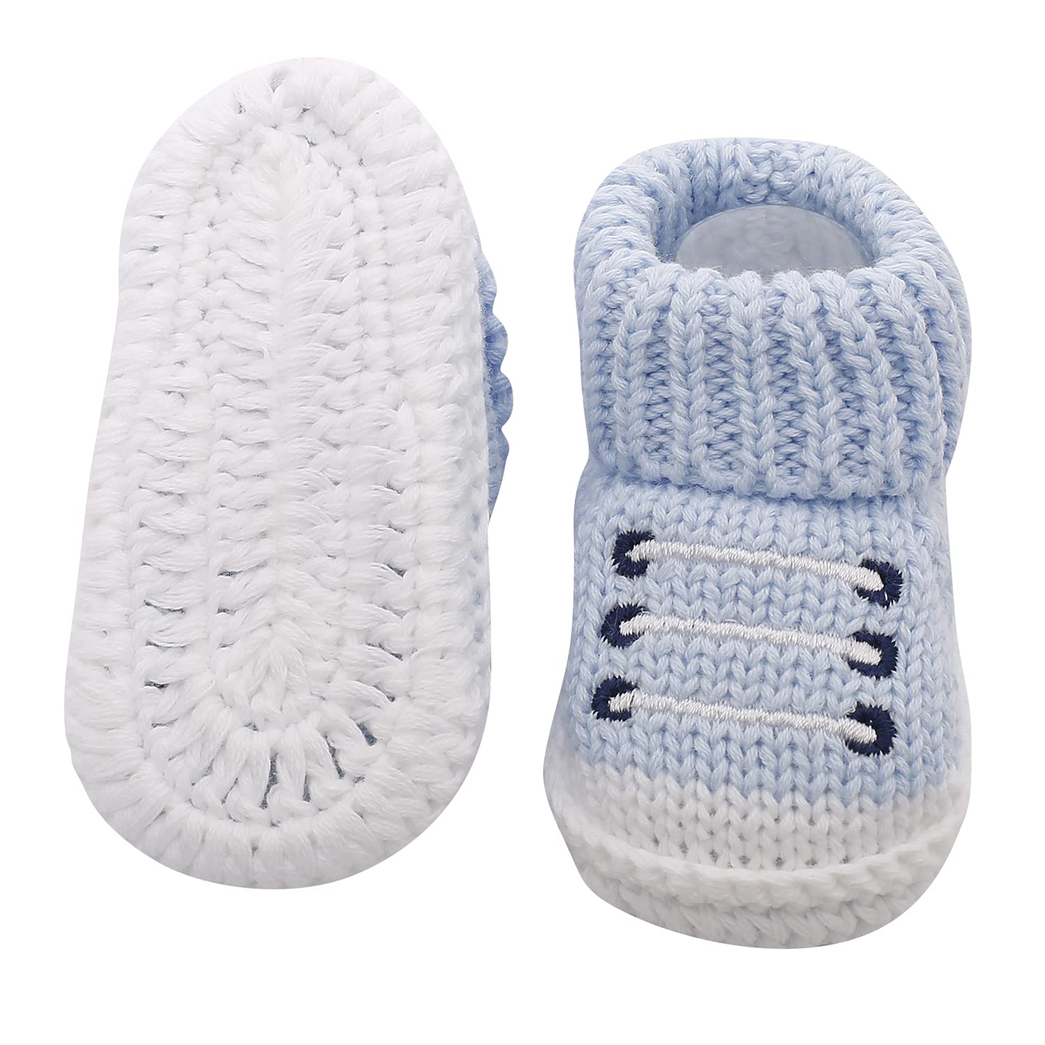 BabyMoo Socks Booties Baby Sock for Newborn Kids. (Blue/White) - Image 4 thumbnail