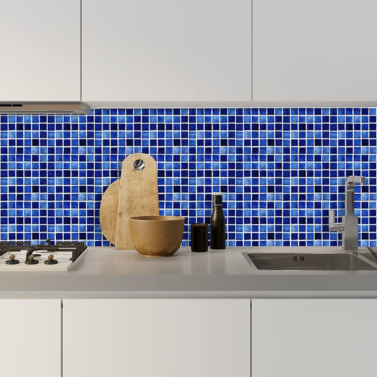 LMYSXAOZ Tile Stickers Blue Check Stick On Tiles,Self Adhesive Wall Tiles for Kitchen Bathroom,Vinyl Peel and Tiles,Stick Waterproof Oilproof 16 PC(15x15cm)