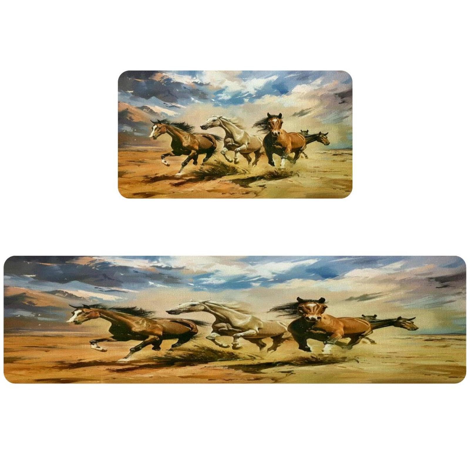 Tapis de cuisine antidérapants chevaux aquarelle désert x2