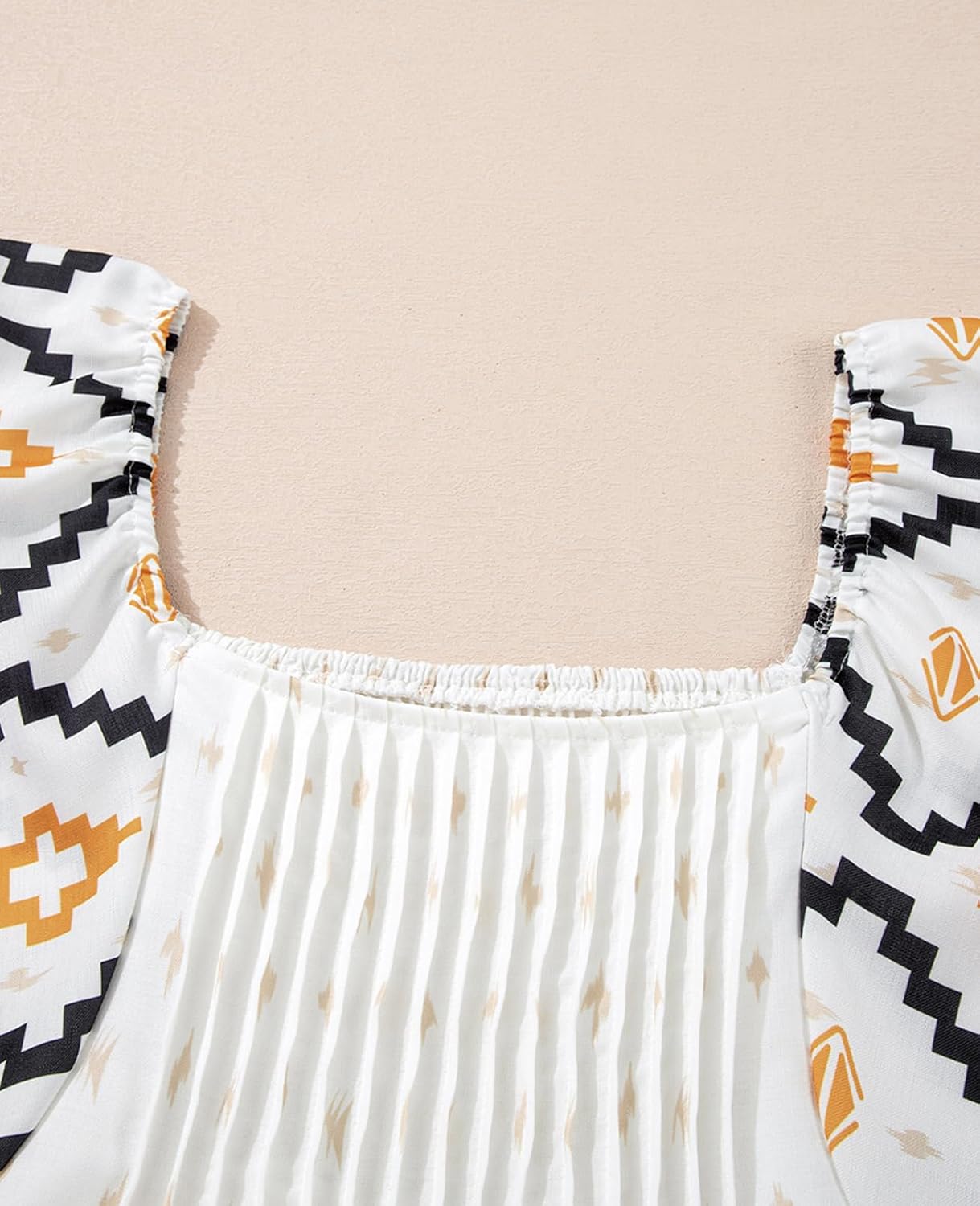 SELINK Womens A-Line Summer Flowy Pleated Casual Dresses Short Sleeve Square Neck Western Aztec - Image 5