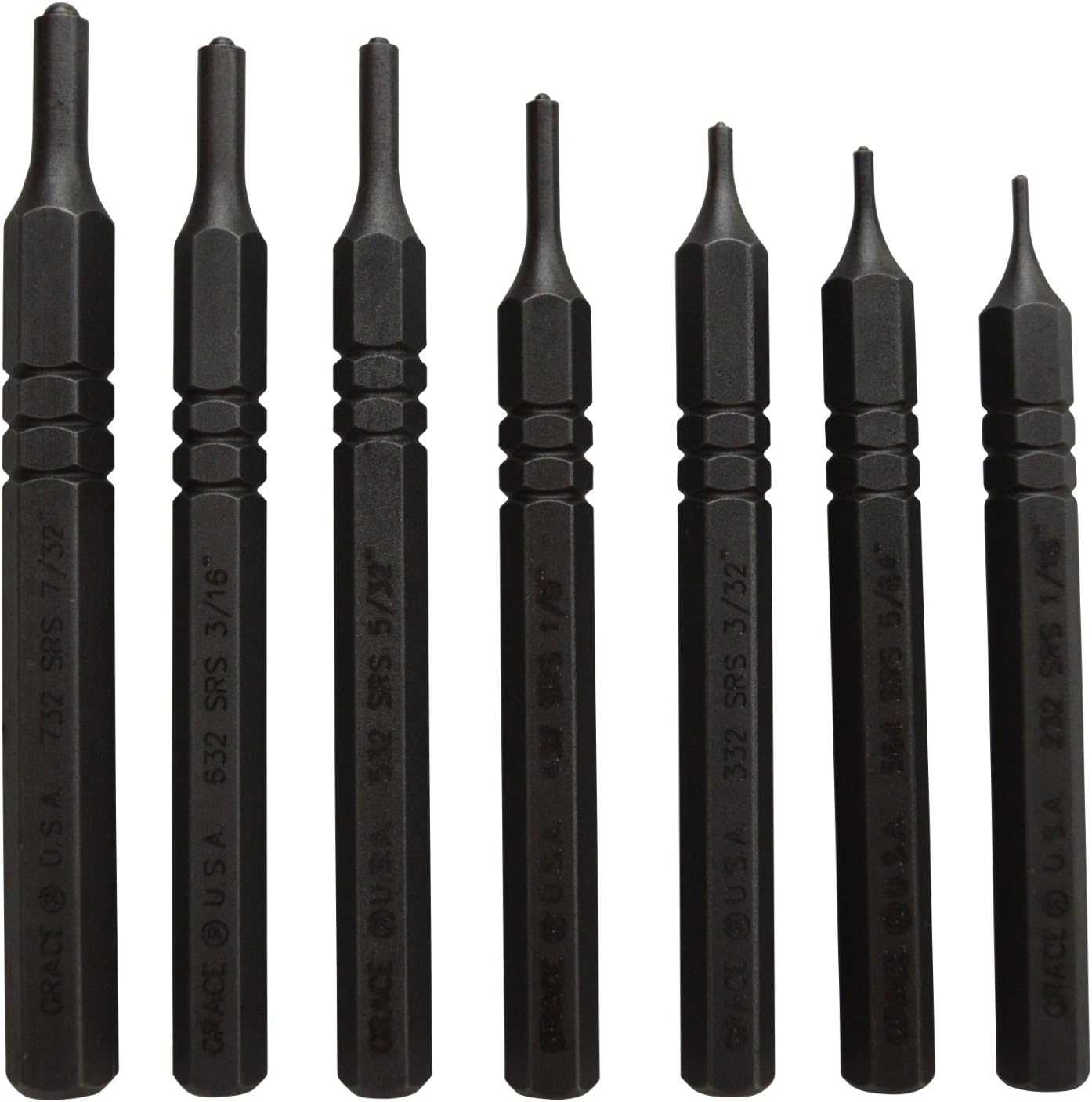 Grace USA - Steel Roll Spring Punch Set - SRS7 - Gunsmithing - Steel Punches - 7 piece - Gunsmith Tools & Accessories, Black, Short Steel Roll Set