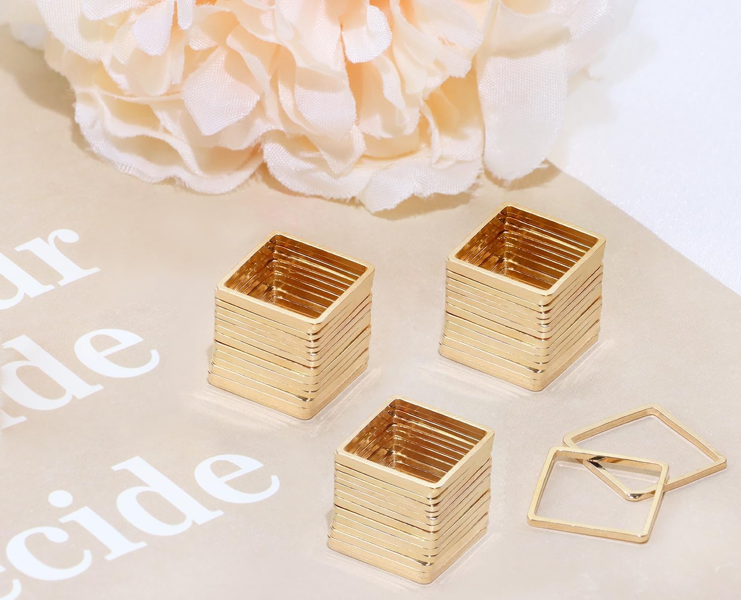 Shapenty Brass Square Hollow Frame Pendant Charms Open Bezel Frames Linking Ring Connectors Beading Hoop Earrings for Necklace Bracelet Jewelry Making Resin Craft, 50PCS (14mm, KC Gold) - Image 6