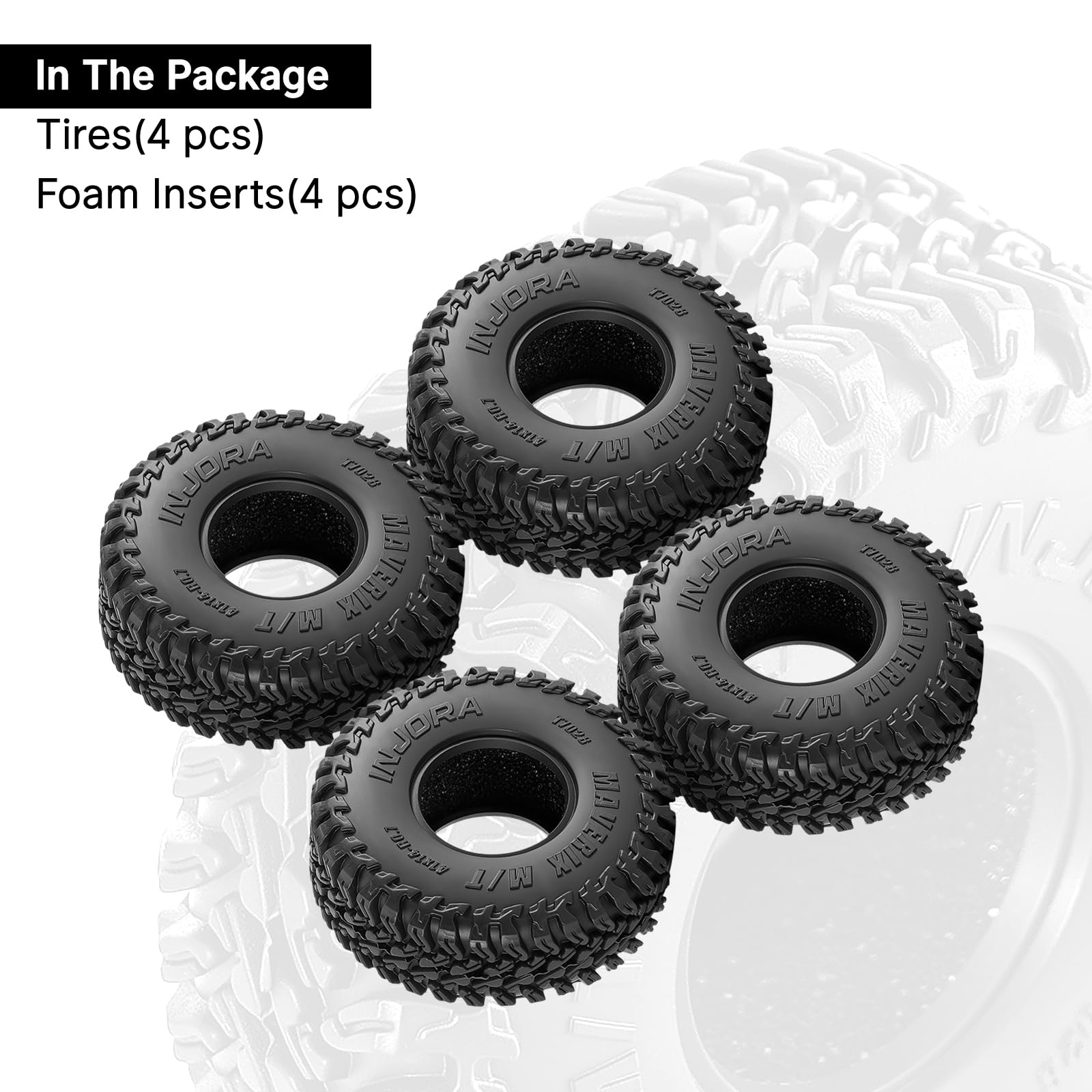 INJORA 41 * 14 mm 0,7" MAVERIX M/T opony do 1/30 Axial SCX30 (T7028)