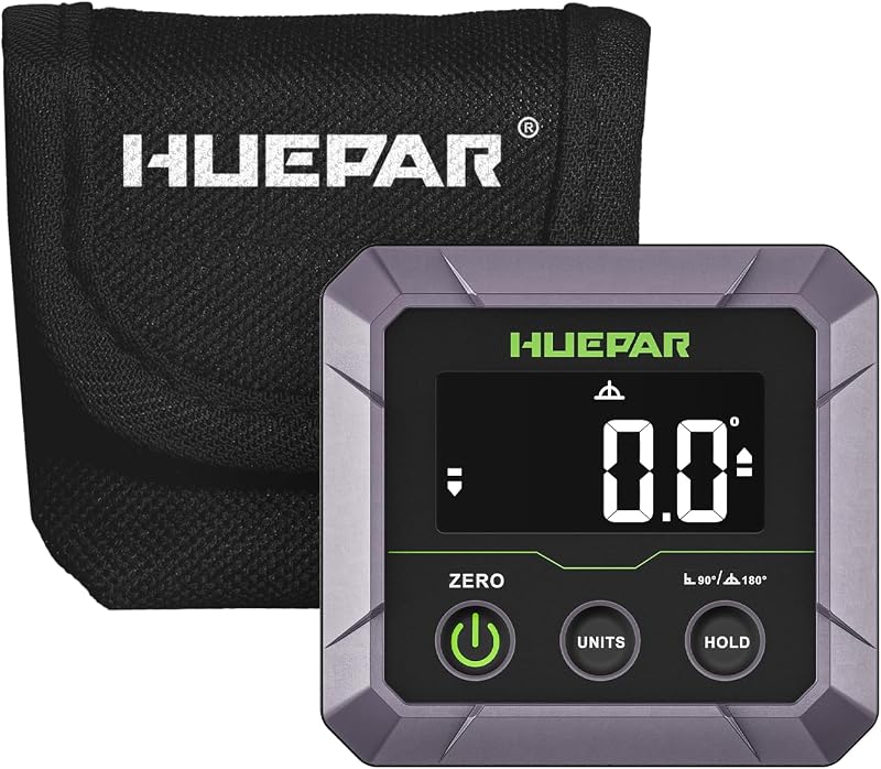 Huepar Professional Digital Angle Finder Magnetic for Table Saw Blade, Woodworking, Bend Pipes Etc., Fathers Day Dad Gifts, ±0.1° Accuracy Inclinometer, 0-90 or 0-180 Angle Gauge, VA LCD Display