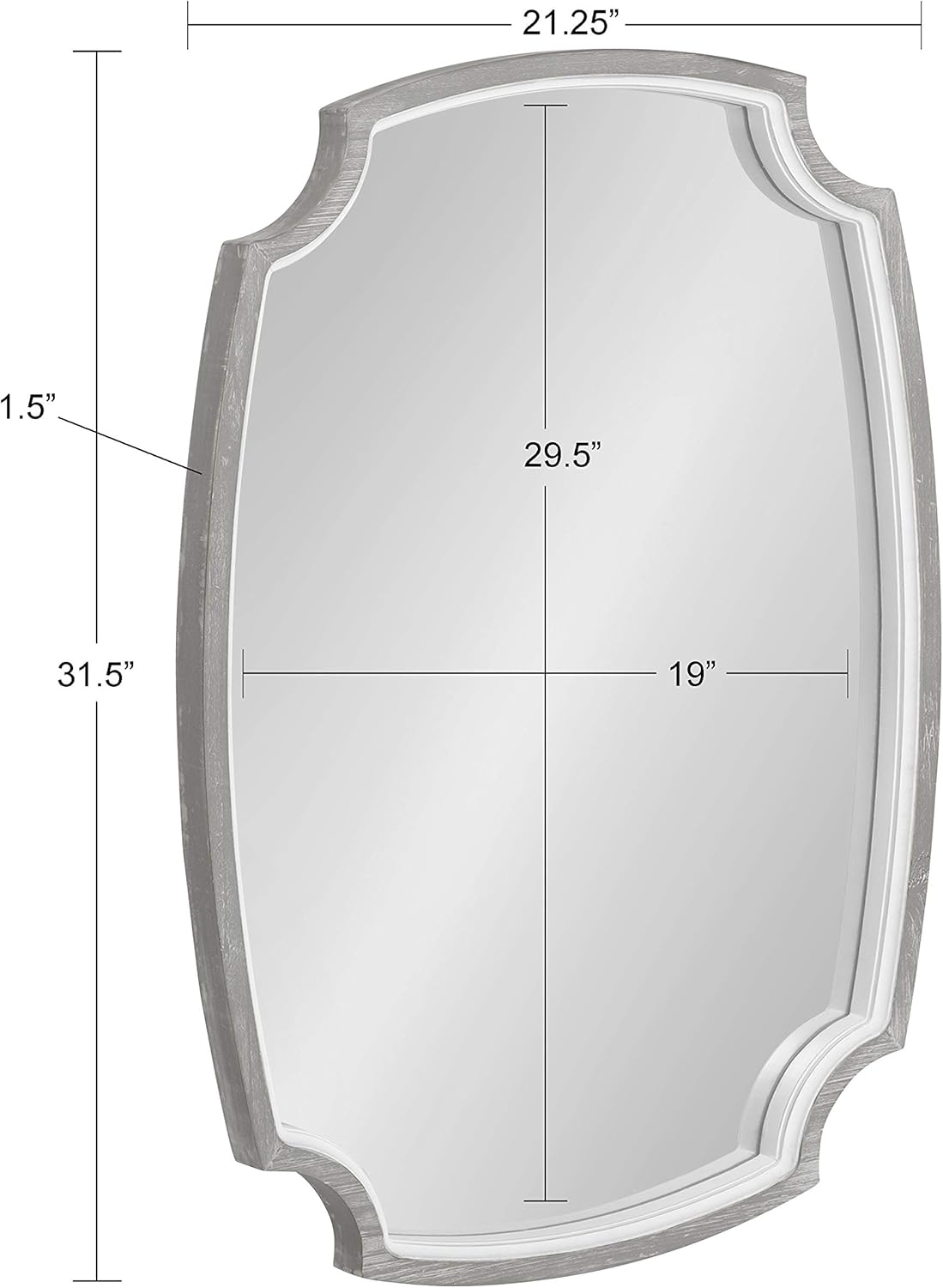 Kate and Laurel Orianne Coastal Wall Mirror, 21 x 32, White and Gray, Beautiful Traditional Mirror with Scalloped Corners for Wall