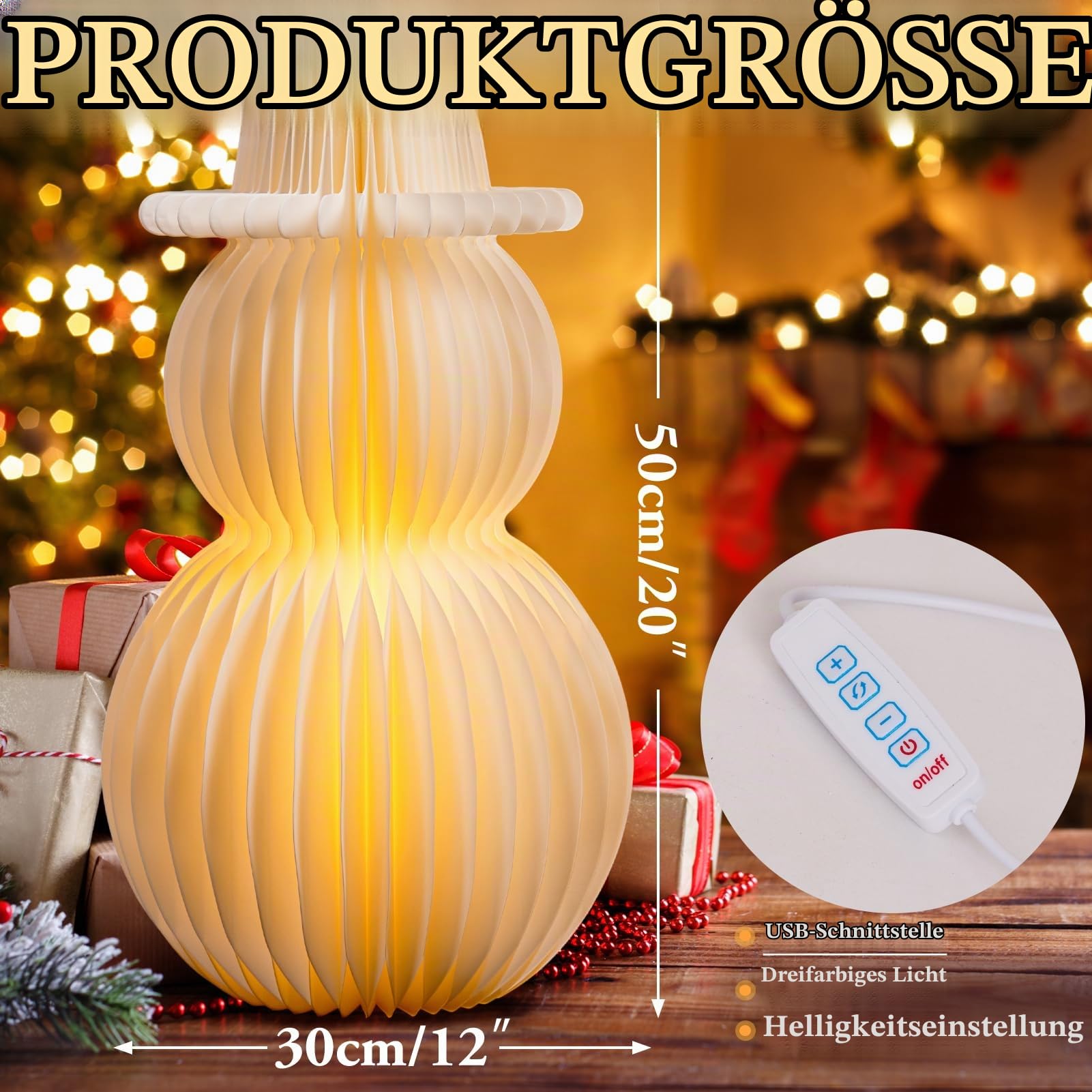SUNBEAUTY 50cm Papier Weihnachtsbaum Lampe Deko Weiß 3D Waben Papierbäume Weihnachtskugel Aufhängen Deko Weihnachtsdekoration für Esstisch Fensterbank Kaminsims das Schlafzimmer