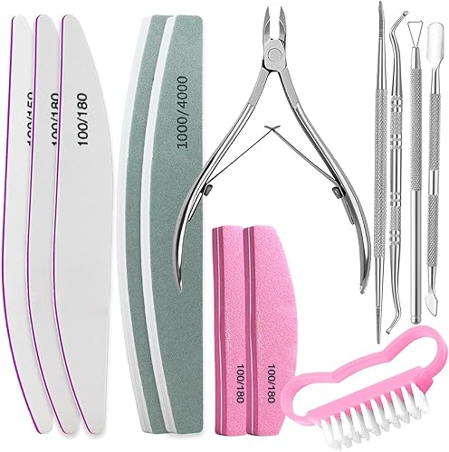 Limas de uñas y bloques de pulidor con kit de preparación de uñas, cortador de cutículas de 0.197 in y empujador, herramientas de eliminación de