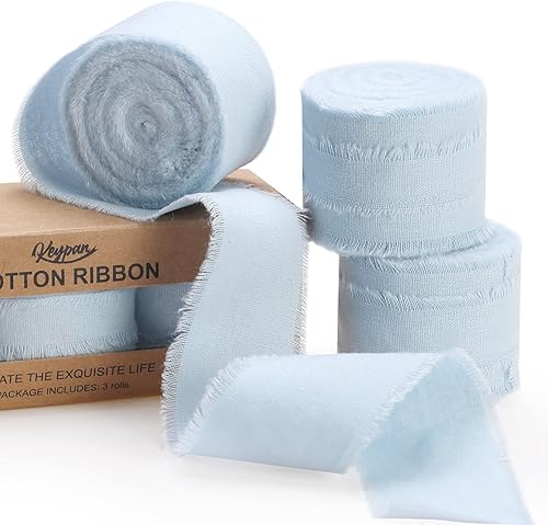 Keypan Cinta azul claro para envolver regalos, cintas de flecos hechas a mano para manualidades, ramos de novia, invitación de boda, decoración de