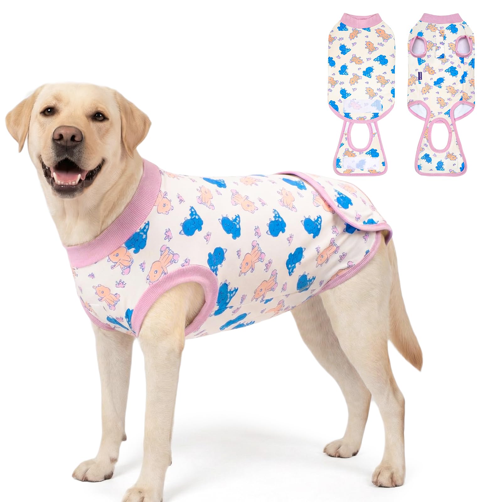 cyeollo Recovery Suit for Dogs Surgery Suit Female Spay Soft Breathable Pet Onesie Bodysuit Male Dog Neuter, Medium Large Dogs Surgical Recovery Shirt, Dinosaur, XL