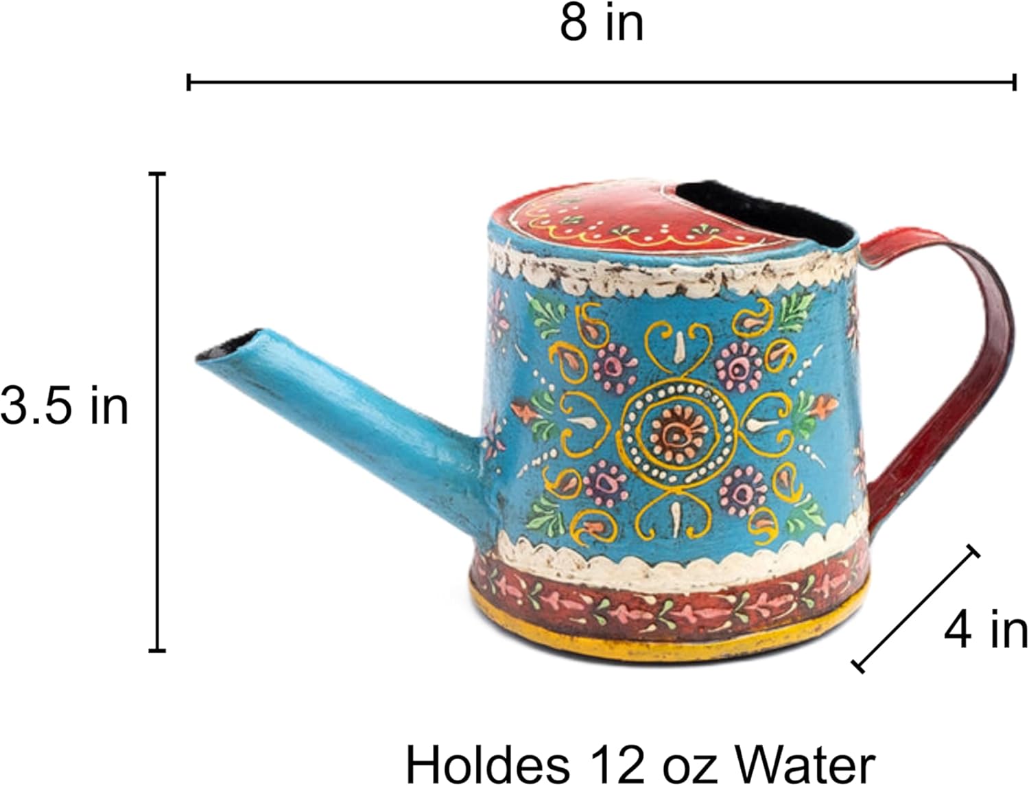 Matr Boomie Handheld Small Metal Watering Can with Hand Painted Colorful Floral Design, for Indoor Outdoor Plants (Mini 8 inches, Iron), Gift for Her, Mom, Mother's Day