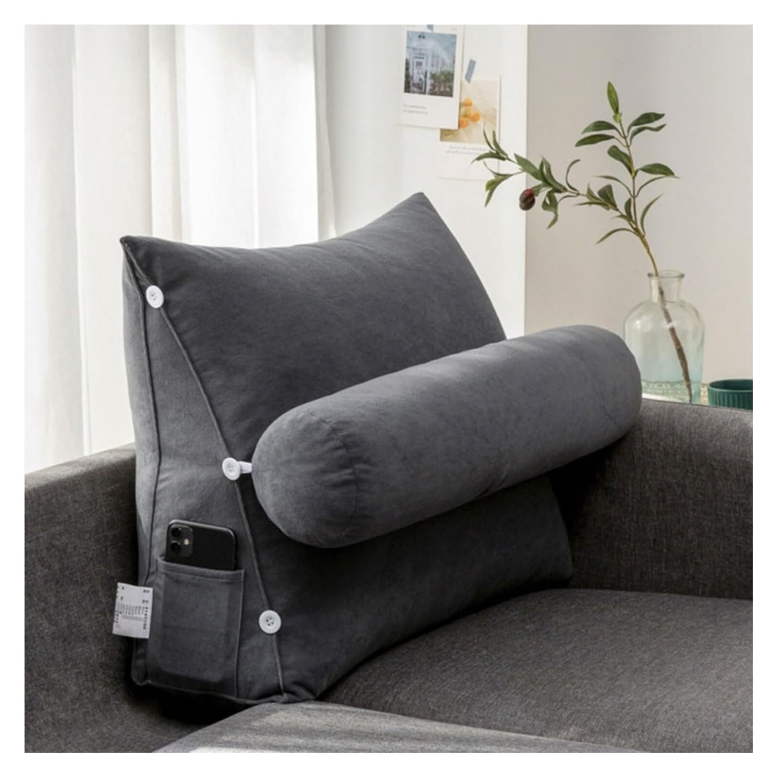 nviusdSJ Reading cushions, With Shredded Memory Foam Lumbar Support Cushion Bed Rest Large Adult Backrest Lounge,Back Rests For Sitting Up In Relaxing(Dark Gray,45 x 45 x 20 cm)