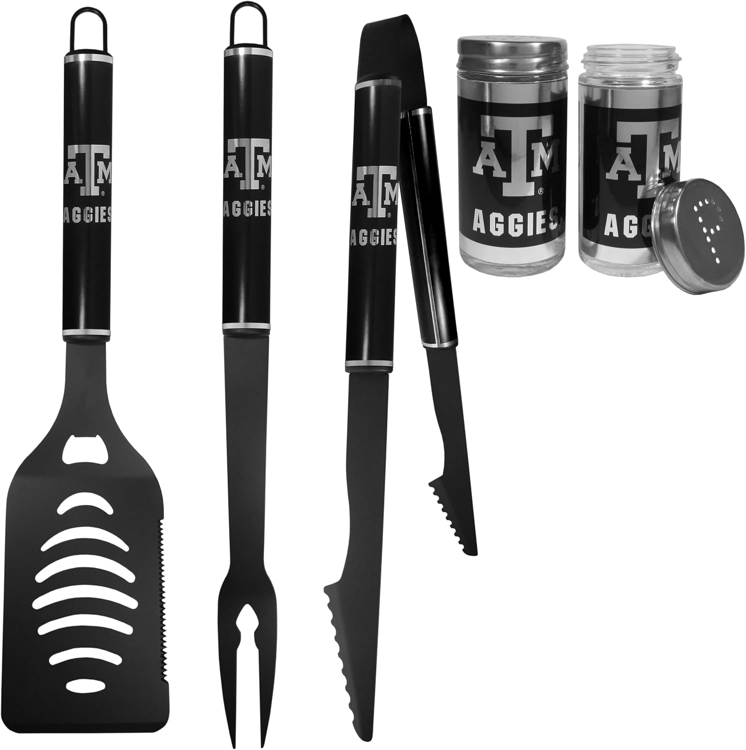Siskiyou NCAA Texas A&M Aggies 3pc Black BBQ Tools w/Shakers, One Size, Black